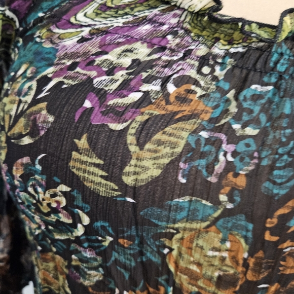 Y2K Paisley Mesh Peasant Top Whimsigoth Sheer XS Coquette Fairy Goth Artsy Boho - Picture 7 of 14